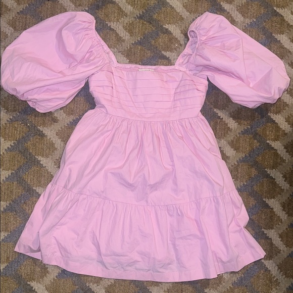 Abercrombie & Fitch Pink Puff-Sleeve Tiered Mini Dress - Picture 3 of 5